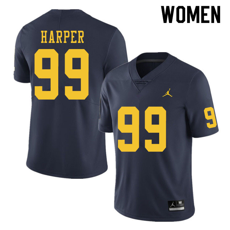 Women #99 Trey Harper Michigan Wolverines College Football Jerseys Sale-Navy